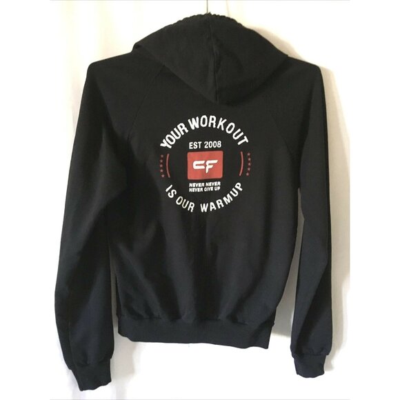California Fleece CrossFit Hoodie Black Long Sleeves Zip Up Pockets Print Size M - Picture 3 of 7